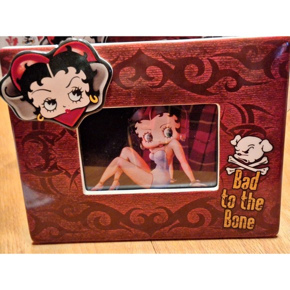 New Betty Boop Bad to the Bone Tattoo 4X6" Ceramic Photo Frame Boxed - Picture 1 of 5